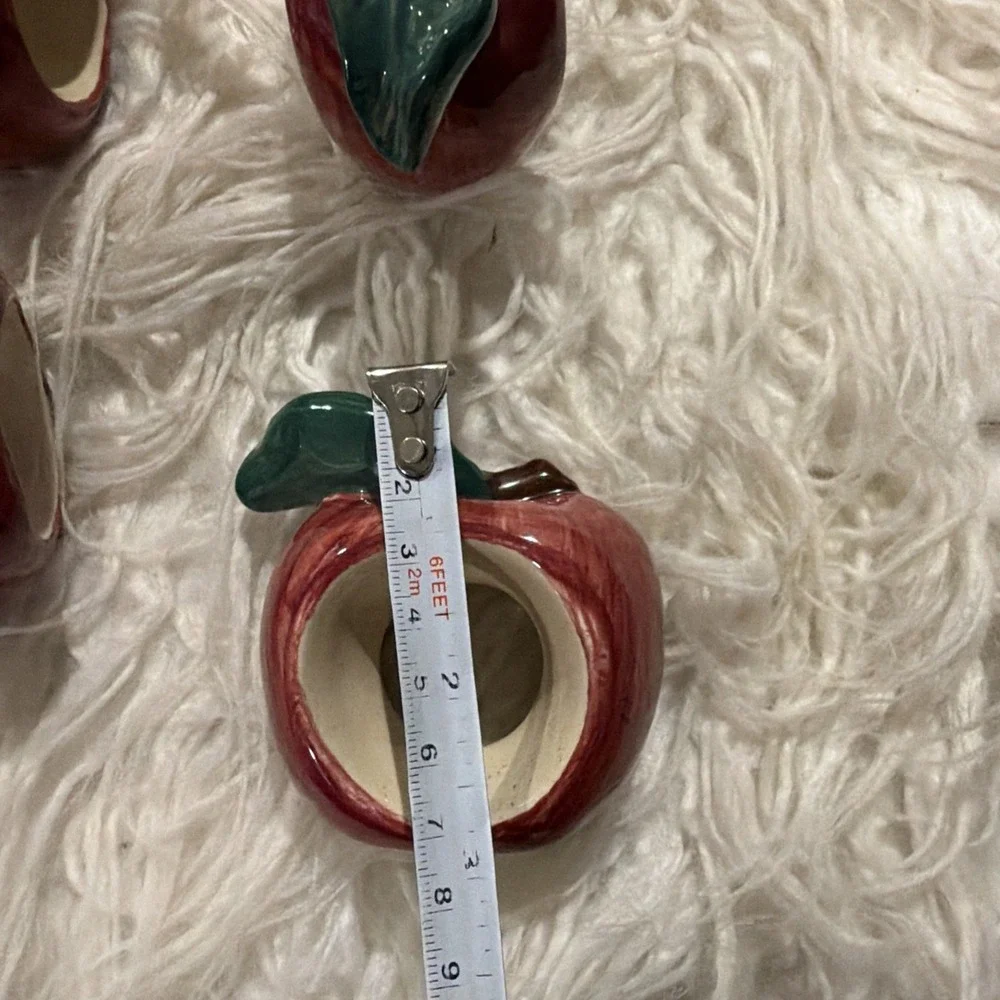 Vintage Set Of Four Hand-Painted Ceramic Red Apple Napkin Rings